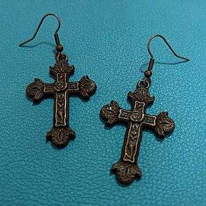 Antique Bronze Cross Earrings